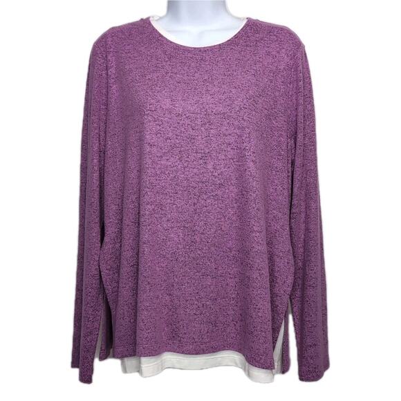 NIC+ZOE Sweet Dreams Knit Top Women's M Purple/White Long Sleeve Double Layered - Picture 1 of 11